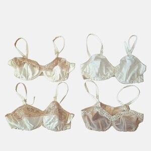 1950`s "Edith Lance" Ivory Beige Lace Underwired Structured Bra 34C Bundle of 4
